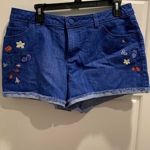 LC Floral Embroidered Cut Off Denim Shorts